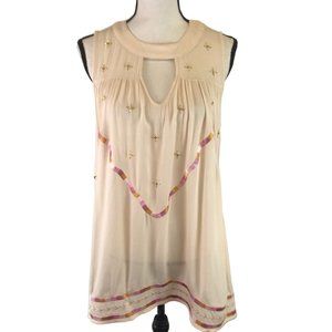 Lauren Conrad Womens Cream Embroidered Sleeveless Semi Sheer Blouse Size S